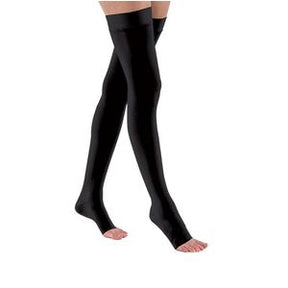 Black open-toe thigh-high compression stockings for medical support