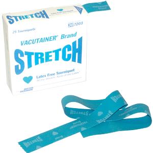 Latex-free medical tourniquet blue strip with Vacutainer Stretch packaging box