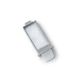 Replacement medical device filter with rectangular white mesh and gray plastic frame