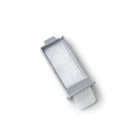 Replacement medical device filter with rectangular white mesh and gray plastic frame