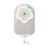 Ostomy bag with adhesive barrier for medical use, front view on white background
