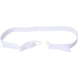 White adjustable elastic strap with hook fasteners, medical supply accessory on white background.