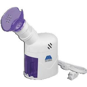 Electric steam inhaler for respiratory therapy with purple mask and white cord