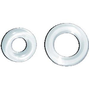 Two clear circular medical silicone rings on a white background