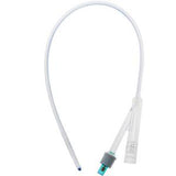 Sterile medical catheter tube with connector on white background