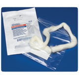 Sterile cotton roll and packaging for wound care on blue background