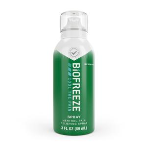 Biofreeze menthol pain relief spray bottle, 3 fl oz, for sore muscle and joint relief