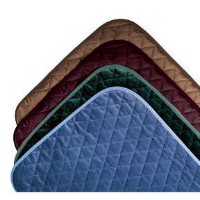 Quilted reusable bed pads in blue, green, burgundy, and brown for incontinence protection