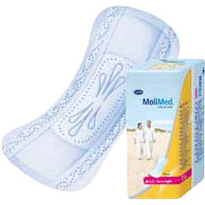 Absorbent incontinence pad and packaging for bladder control, medical supply product.