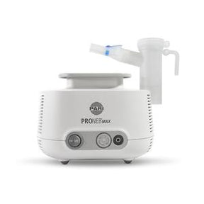 White tabletop nebulizer machine with mask and control buttons, essential medical device