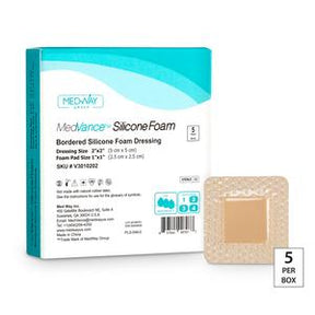 Medvance Silicone Foam bordered wound dressing box with single dressing pad, 5 per box