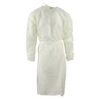 Disposable medical isolation gown with long sleeves, full coverage, white color