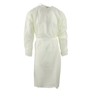 Disposable medical isolation gown with long sleeves, full coverage, white color