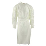 Disposable medical isolation gown with long sleeves, full coverage, white color