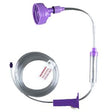 Enteral feeding tube set with purple locking cap, flexible tubing, and medication port