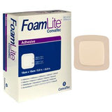 ConvaTec FoamLite adhesive foam dressing and packaging for wound care, 15cm x 15cm.