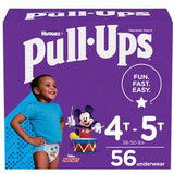 Huggies Pull-Ups training pants box for 4T-5T, shows smiling toddler and Mickey Mouse design.
