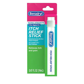 Benadryl extra strength itch relief stick for ages 2+, 0.47 fl oz, itch and pain relief