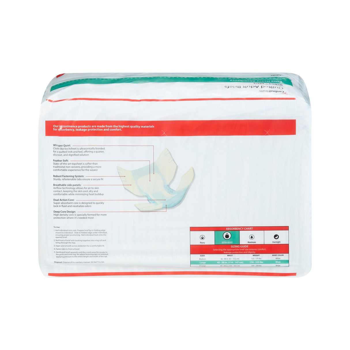 Wings Ultra Quilted Brief With Breatheeasy Technology, Large, 45" - 58", Absorbency Level 2