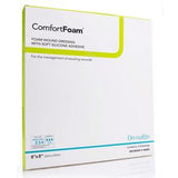 ComfortFoam foam wound dressing box with silicone adhesive for exuding wounds, 8x8 inches