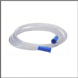 Clear medical tubing with blue connectors for home healthcare supply