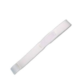 white elastic medical strap with hook-and-loop closure on white background