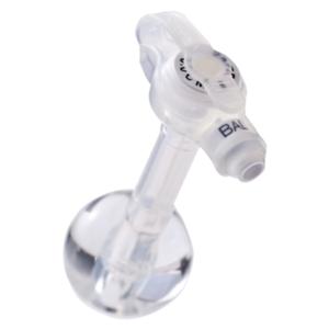 Clear gastrostomy feeding tube device with balloon end on white background