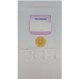 Ostomy barrier with stoma measuring guide and Safe n Simple packaging on light background
