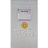 Ostomy barrier with stoma measuring guide and Safe n Simple packaging on light background