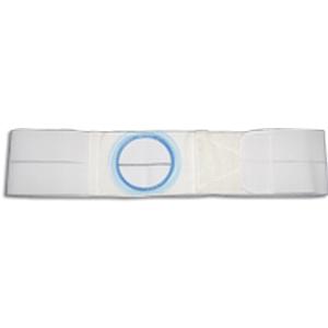 White ostomy belt with blue support ring for medical appliance securement