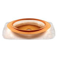 Convex hydrocolloid ostomy barrier ring for stoma care, on white background