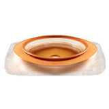 Convex hydrocolloid ostomy barrier ring for stoma care, on white background