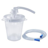 Medical suction canister with lid and attached tubing for home healthcare use