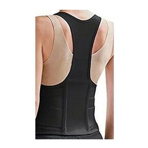 Back view of person wearing a black posture corrector support brace