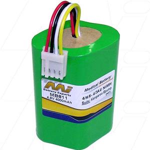 Green medical battery pack with attached wires and connector, 4.8V 4000mAh, for medical devices
