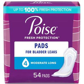Poise pads for bladder leaks, moderate long, 54 count, purple packaging
