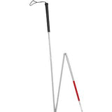 Folding white cane with black handle and red section for visually impaired mobility