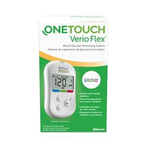 OneTouch Verio Flex blood glucose monitoring system box with digital glucometer display