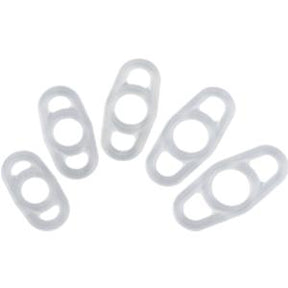 Five white silicone medical split rings on a white background, used for medical tubing.