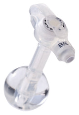 Close-up of a clear medical gastrostomy feeding tube with balloon tip on white background