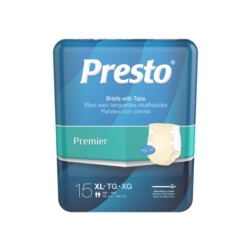 Presto Moderate Absorbency Incontinence Brief, Breathable, Xl, 58" To 64" Waist, Beige