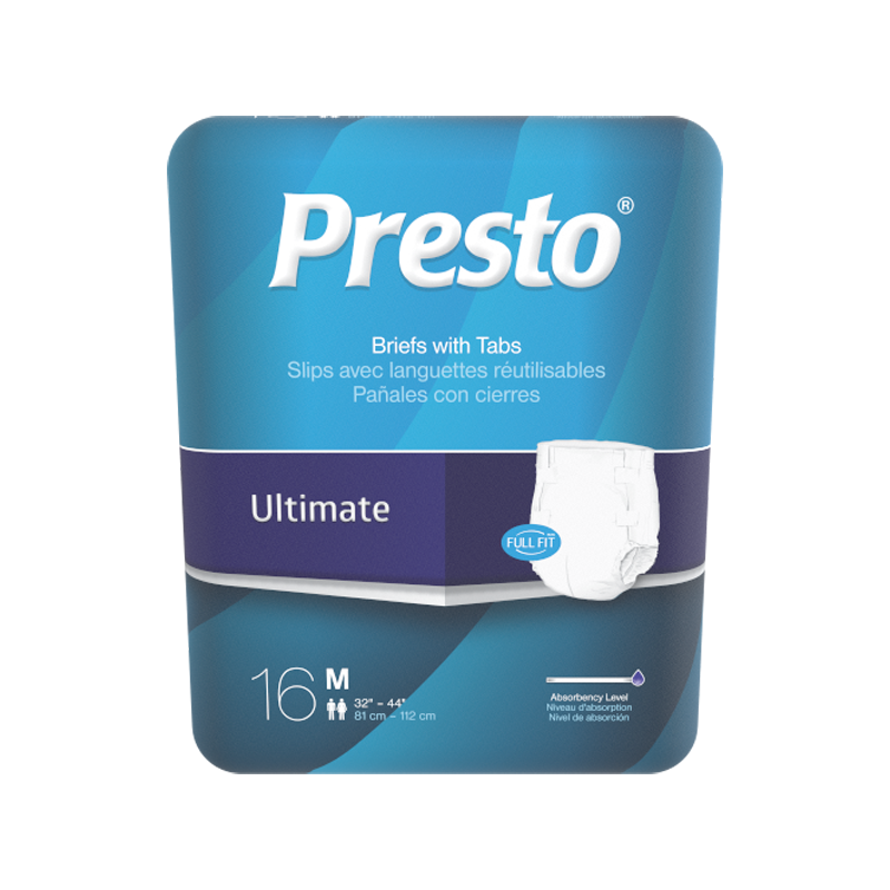 Presto Maximum Absorbency Ultimate Incontinence Brief, Medium, 32" To 44" Circumference, White