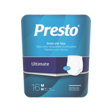 Presto Maximum Absorbency Ultimate Incontinence Brief, Medium, 32" To 44" Circumference, White