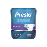 Presto Ultimate Stretch Incontinence Brief, Medium - Regular, Unisex, 16 Pack - 32" - 54"