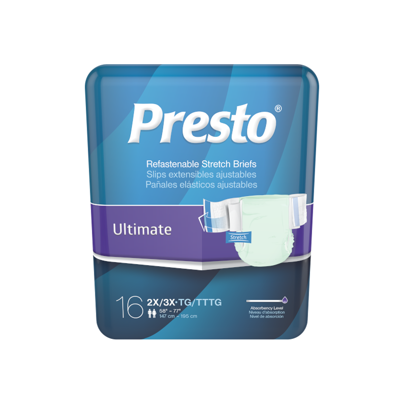 Presto Ultimate Stretch Incontinence Brief, Xxl - Xxxl, 16 Pack - 58" - 77"
