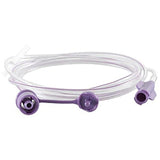 Clear medical extension tubing with purple connectors for enteral feeding