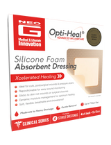 Silicone foam absorbent dressing box for wound care, 4 sterile dressings, 4x4 inch size