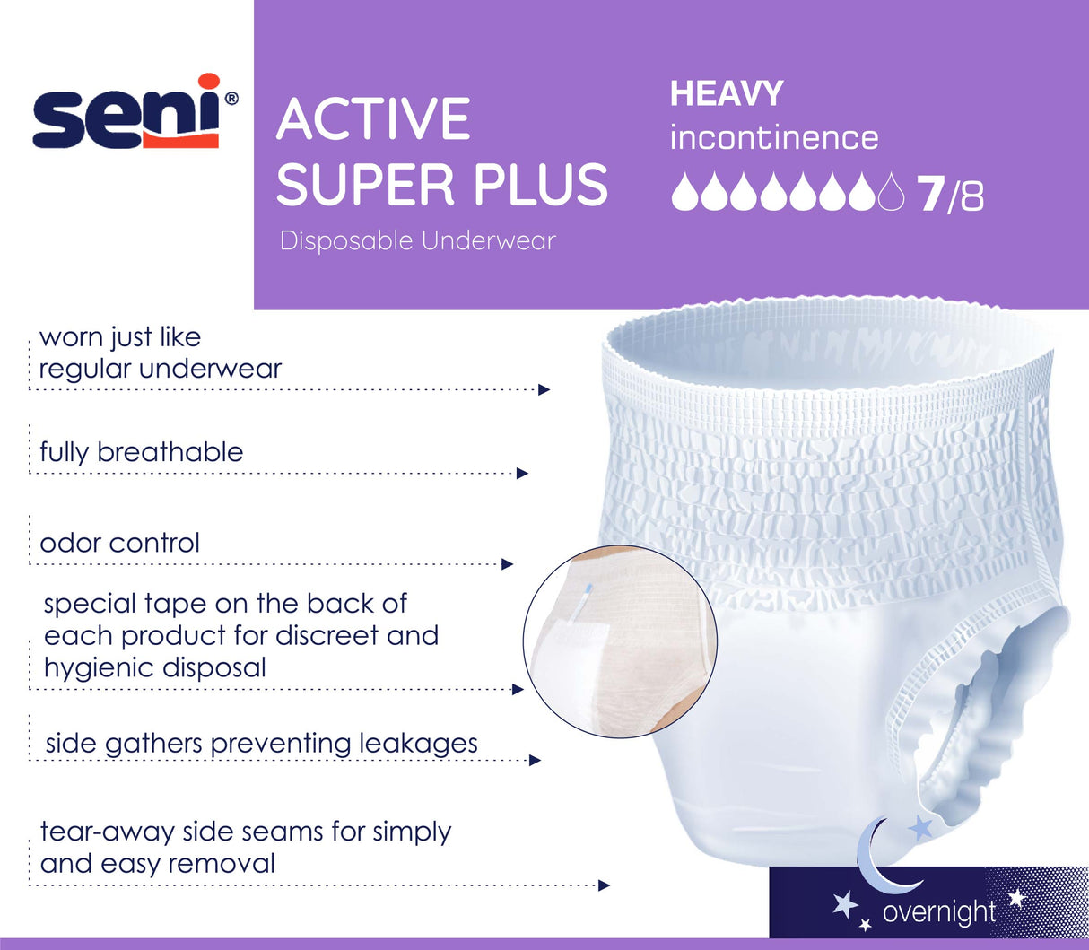 SENI ACTIVE SUPER PLUS PULL UP UNDERWEAR MEDIUM- 31"-43"