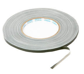 Gray adhesive tape roll with a partially peeled strip, medical supply product.