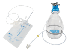 Medical drainage bottle and collection bag with tubing for fluid management